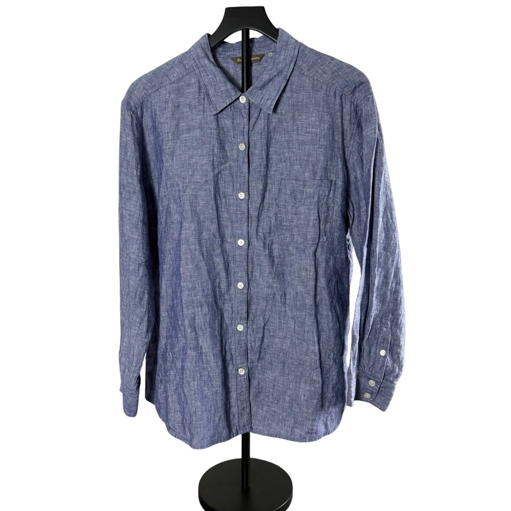 Tommy Bahama Mens XL Blue Linen Blend Long Sleeve Button Down Shirt Pocket